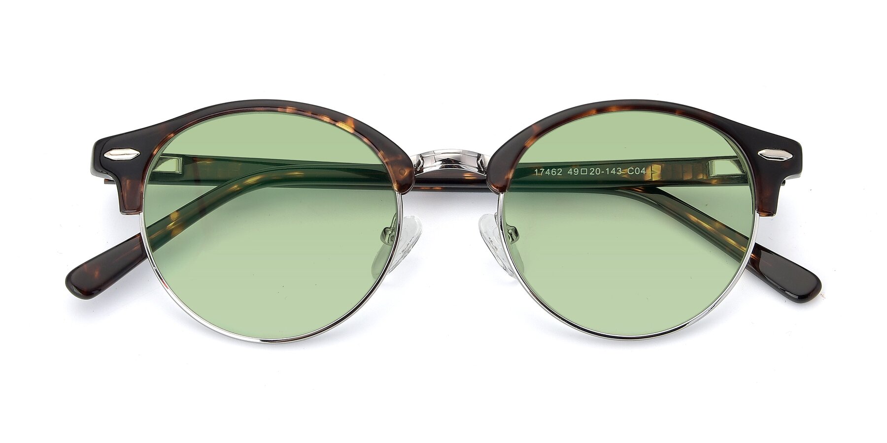 Folded Front of 17462 in Tortoise-Silver with Medium Green Tinted Lenses