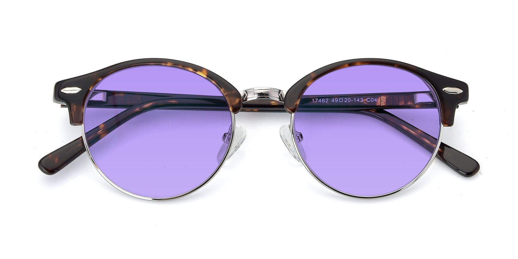 Folded Front of 17462 in Tortoise-Silver with Medium Purple Tinted Lenses