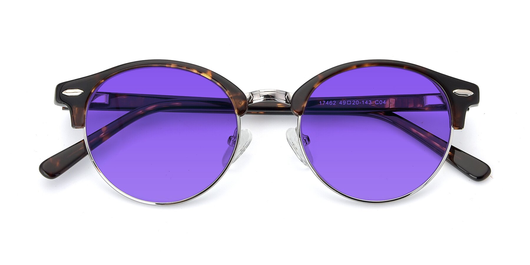 Folded Front of 17462 in Tortoise-Silver with Purple Tinted Lenses