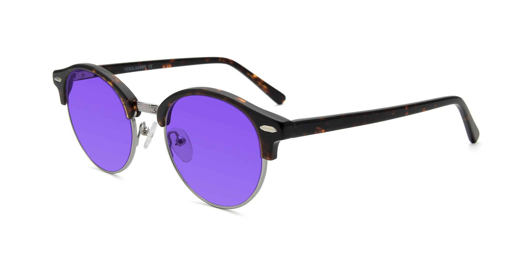 Angle of 17462 in Tortoise-Silver with Purple Tinted Lenses