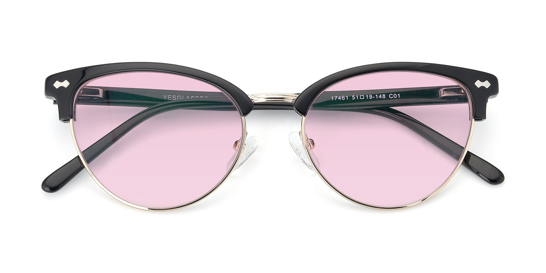 Folded Front of 17461 in Black-Gold with Light Pink Tinted Lenses