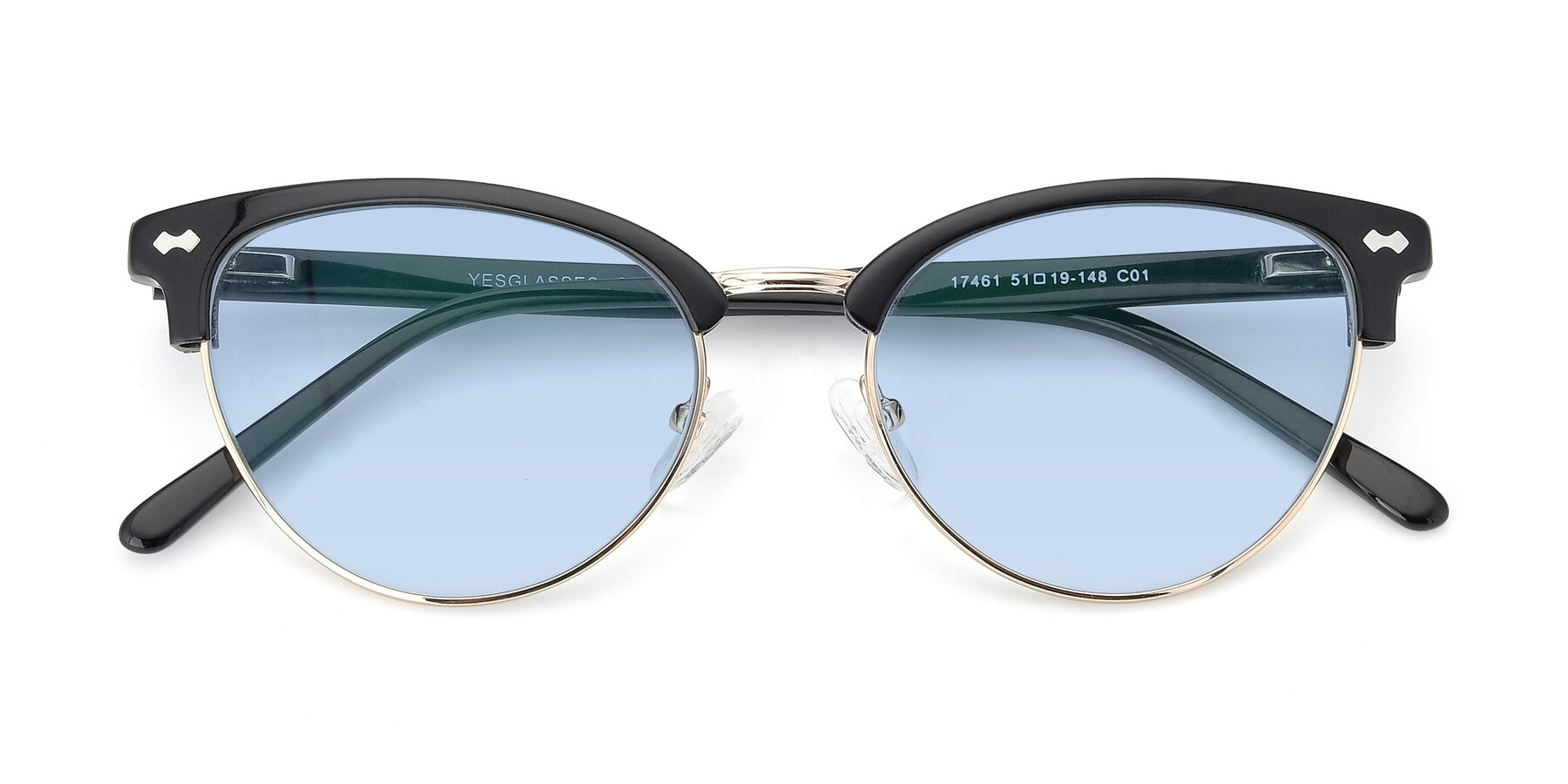 Folded Front of 17461 in Black-Gold with Light Blue Tinted Lenses