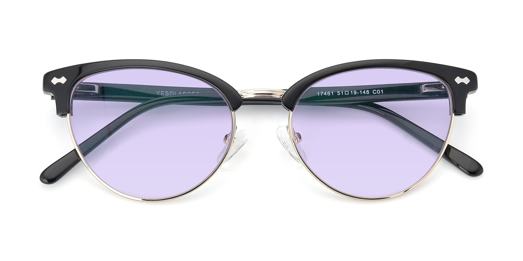 Folded Front of 17461 in Black-Gold with Light Purple Tinted Lenses