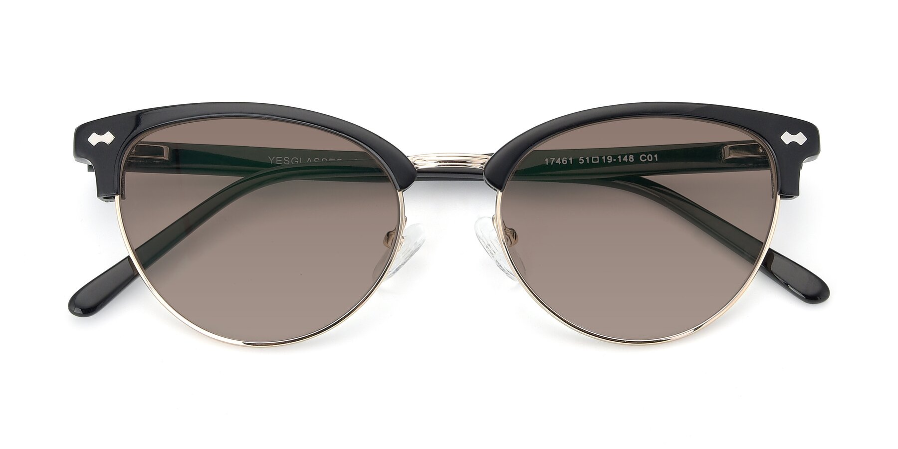 Folded Front of 17461 in Black-Gold with Medium Brown Tinted Lenses