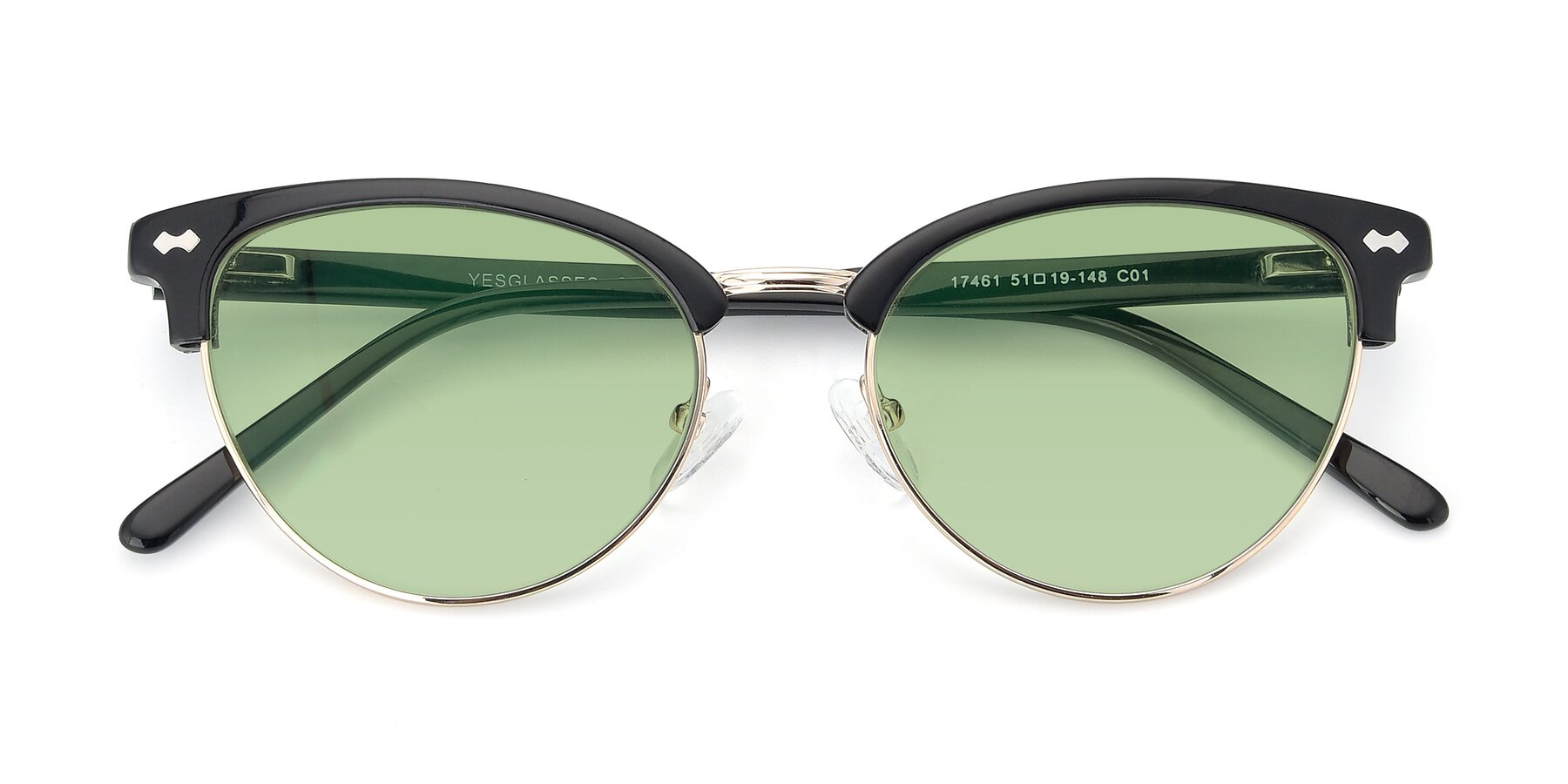 Folded Front of 17461 in Black-Gold with Medium Green Tinted Lenses