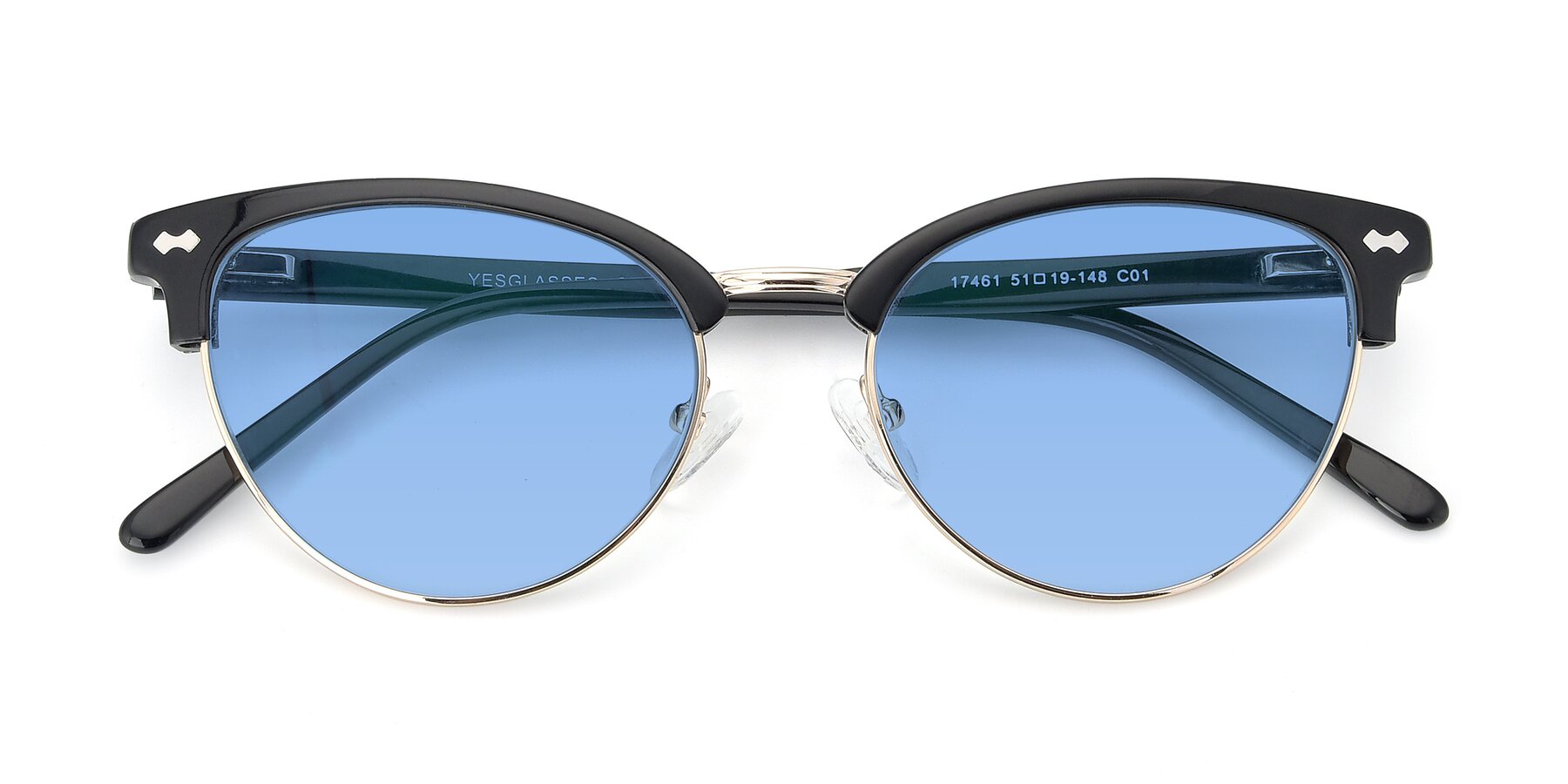 Folded Front of 17461 in Black-Gold with Medium Blue Tinted Lenses