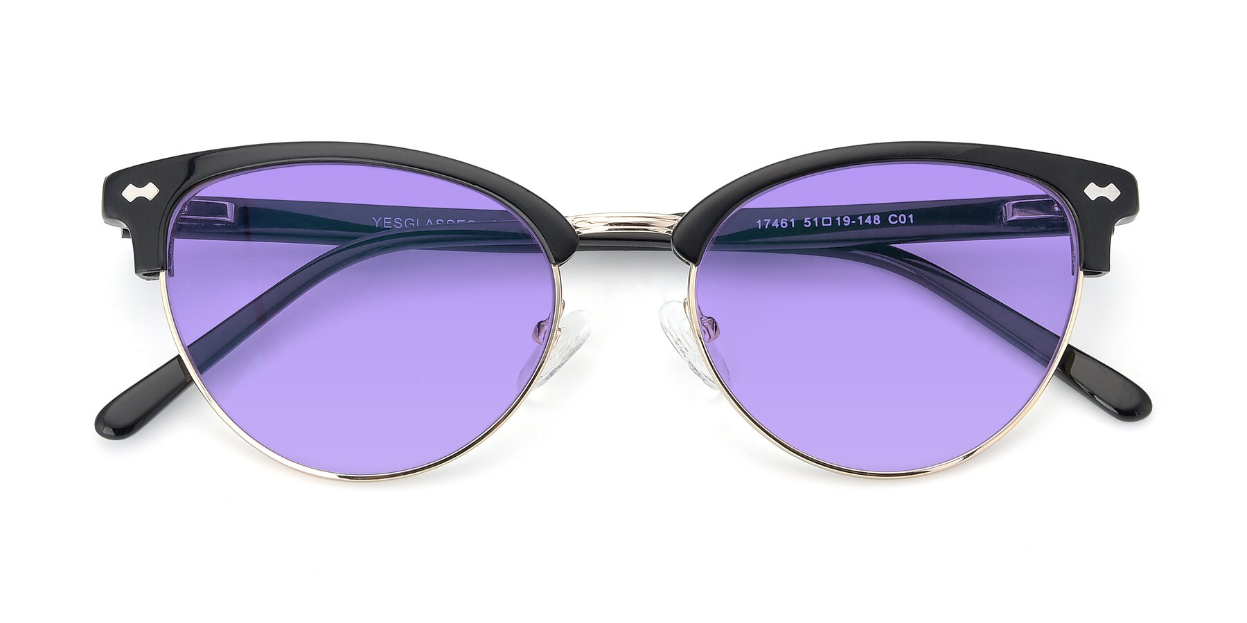 Folded Front of 17461 in Black-Gold with Medium Purple Tinted Lenses