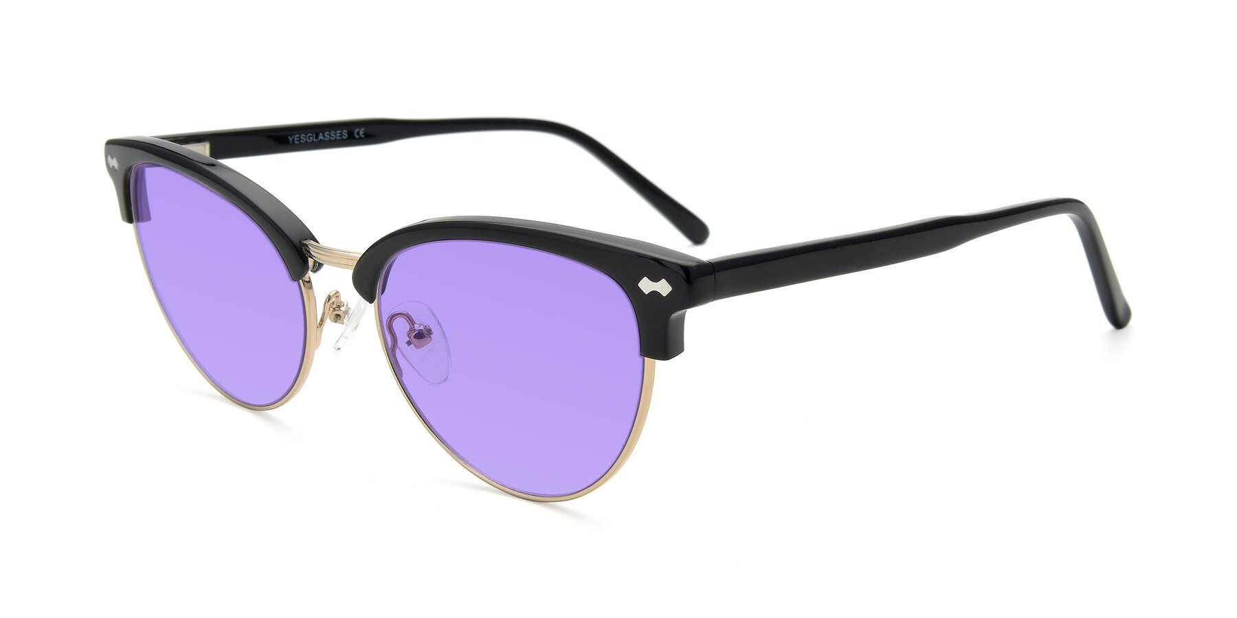 Angle of 17461 in Black-Gold with Medium Purple Tinted Lenses