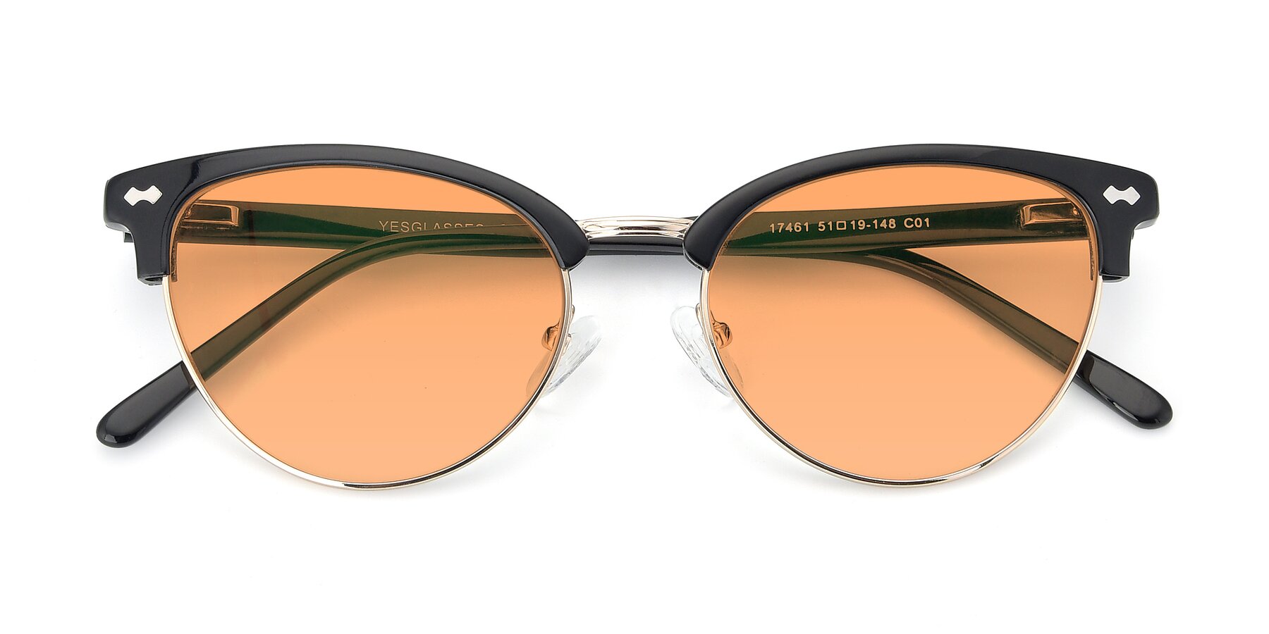 Folded Front of 17461 in Black-Gold with Medium Orange Tinted Lenses