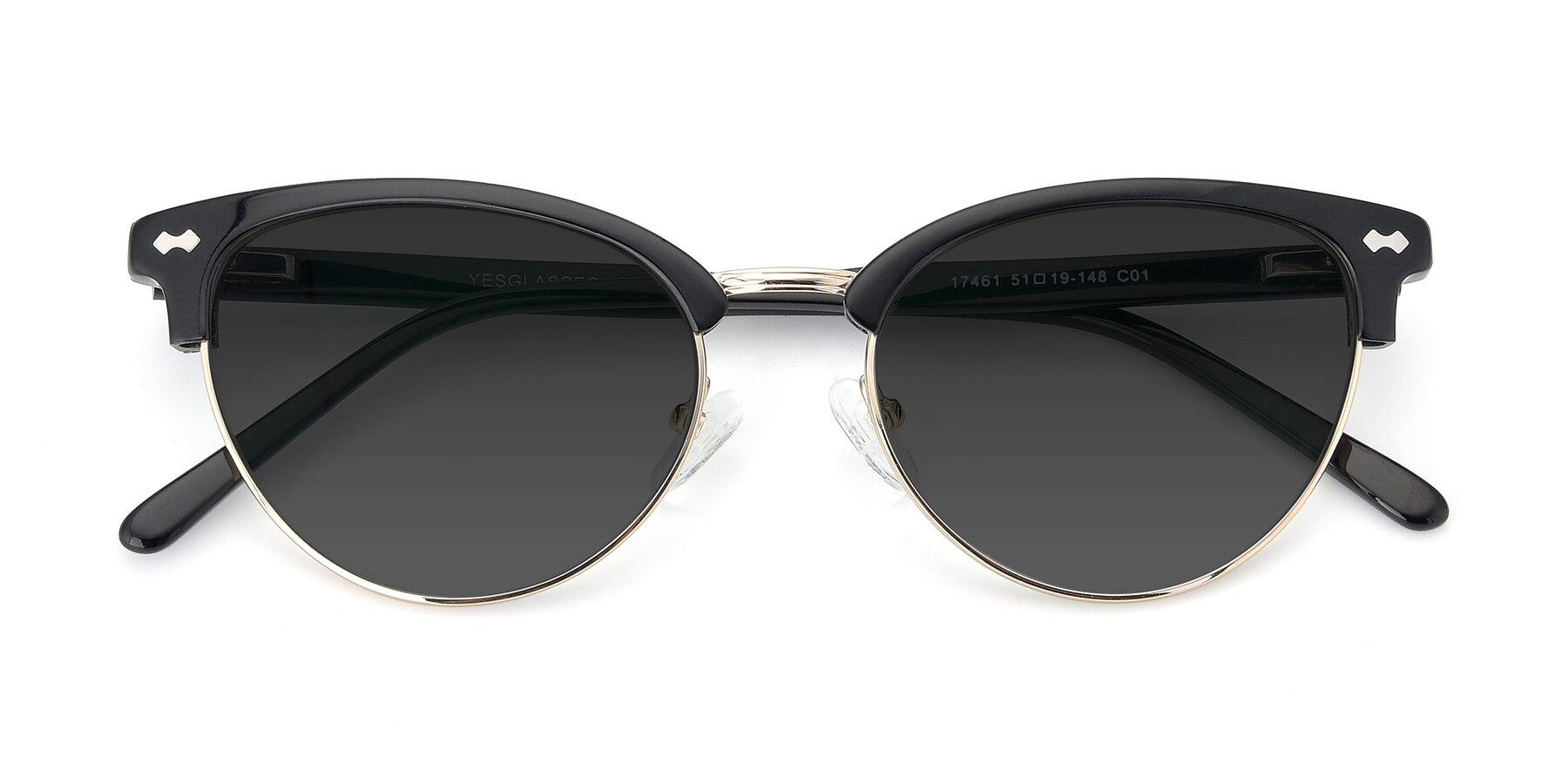 Folded Front of 17461 in Black-Gold with Gray Tinted Lenses