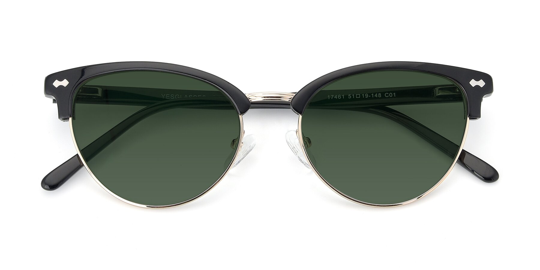 Folded Front of 17461 in Black-Gold with Green Tinted Lenses