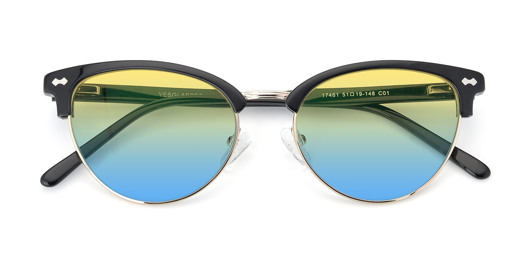 Folded Front of 17461 in Black-Gold with Yellow / Blue Gradient Lenses