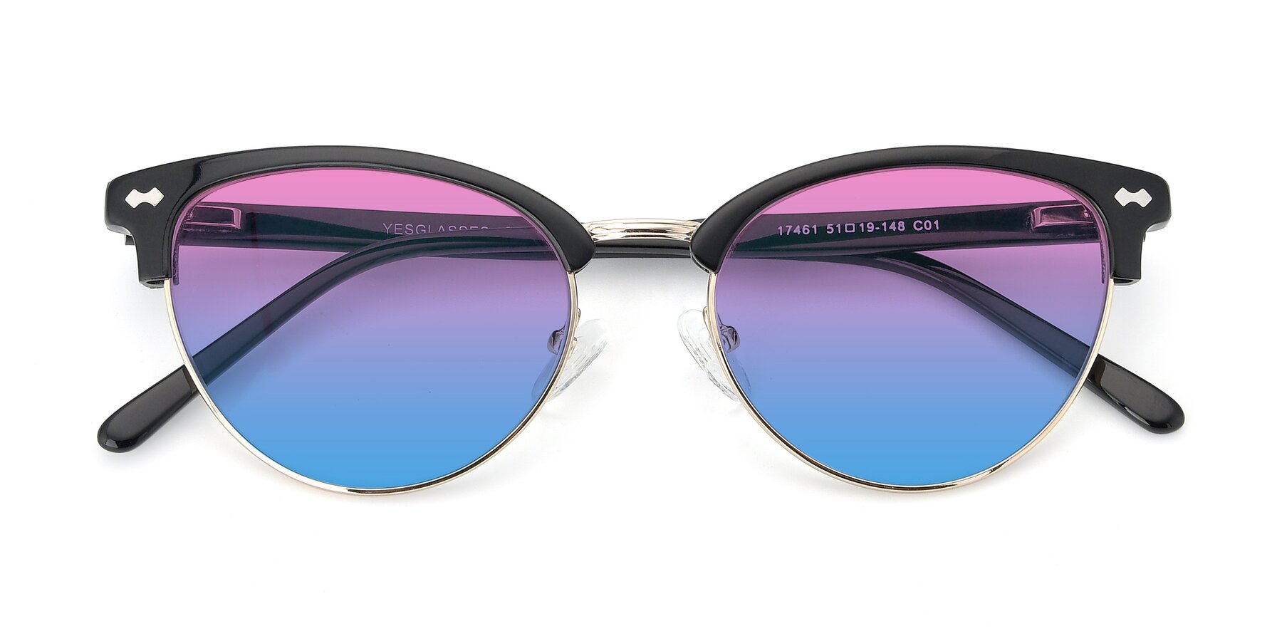 Folded Front of 17461 in Black-Gold with Pink / Blue Gradient Lenses