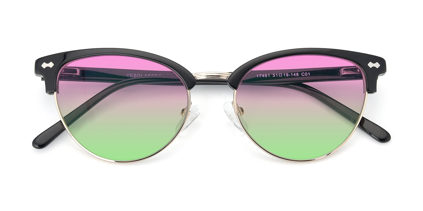 Folded Front of 17461 in Black-Gold with Pink / Green Gradient Lenses