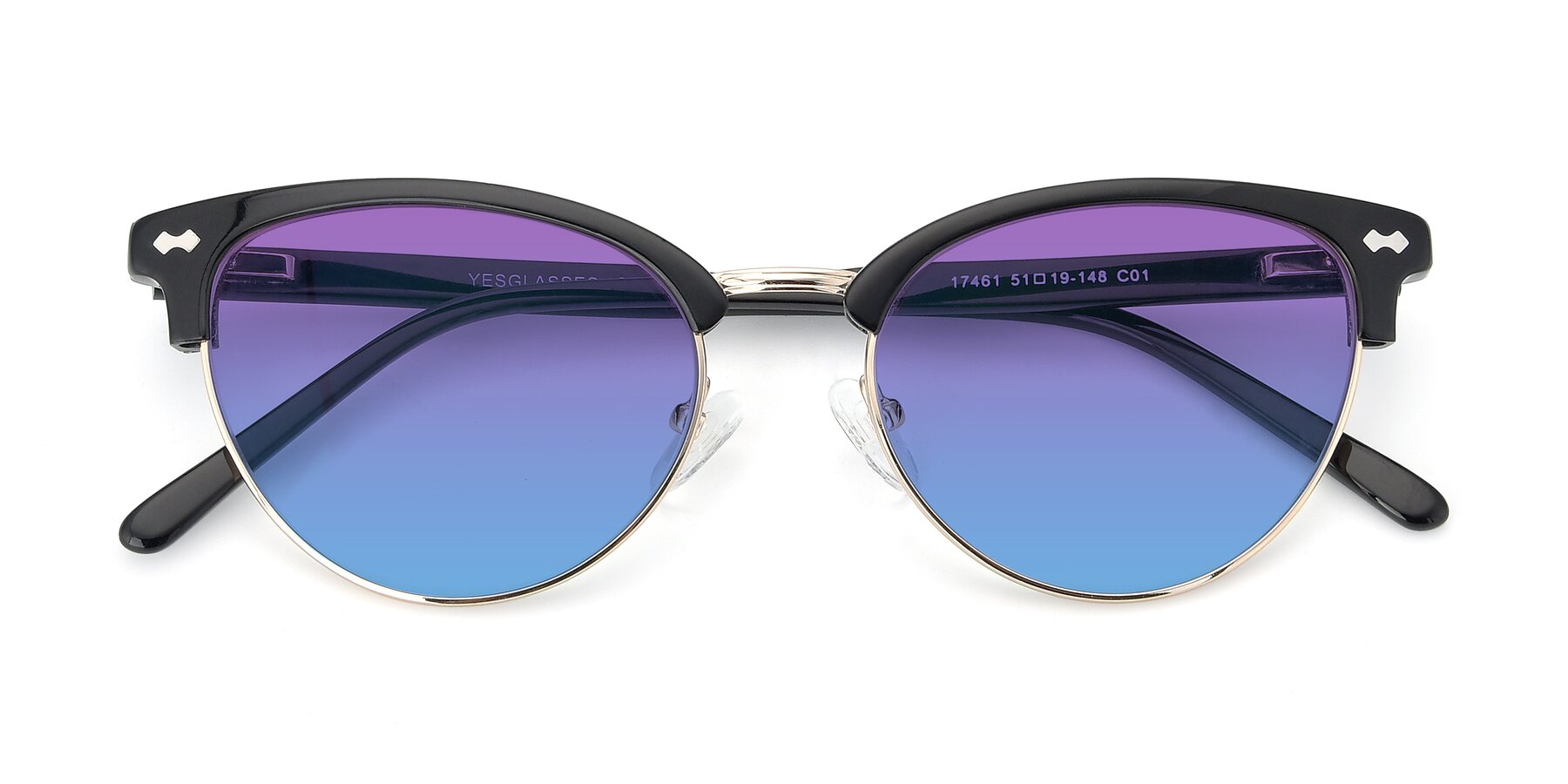 Folded Front of 17461 in Black-Gold with Purple / Blue Gradient Lenses