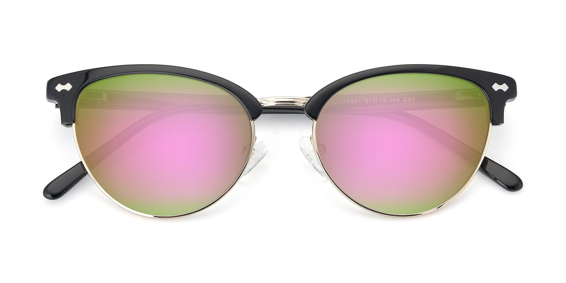 Folded Front of 17461 in Black-Gold with Pink Mirrored Lenses