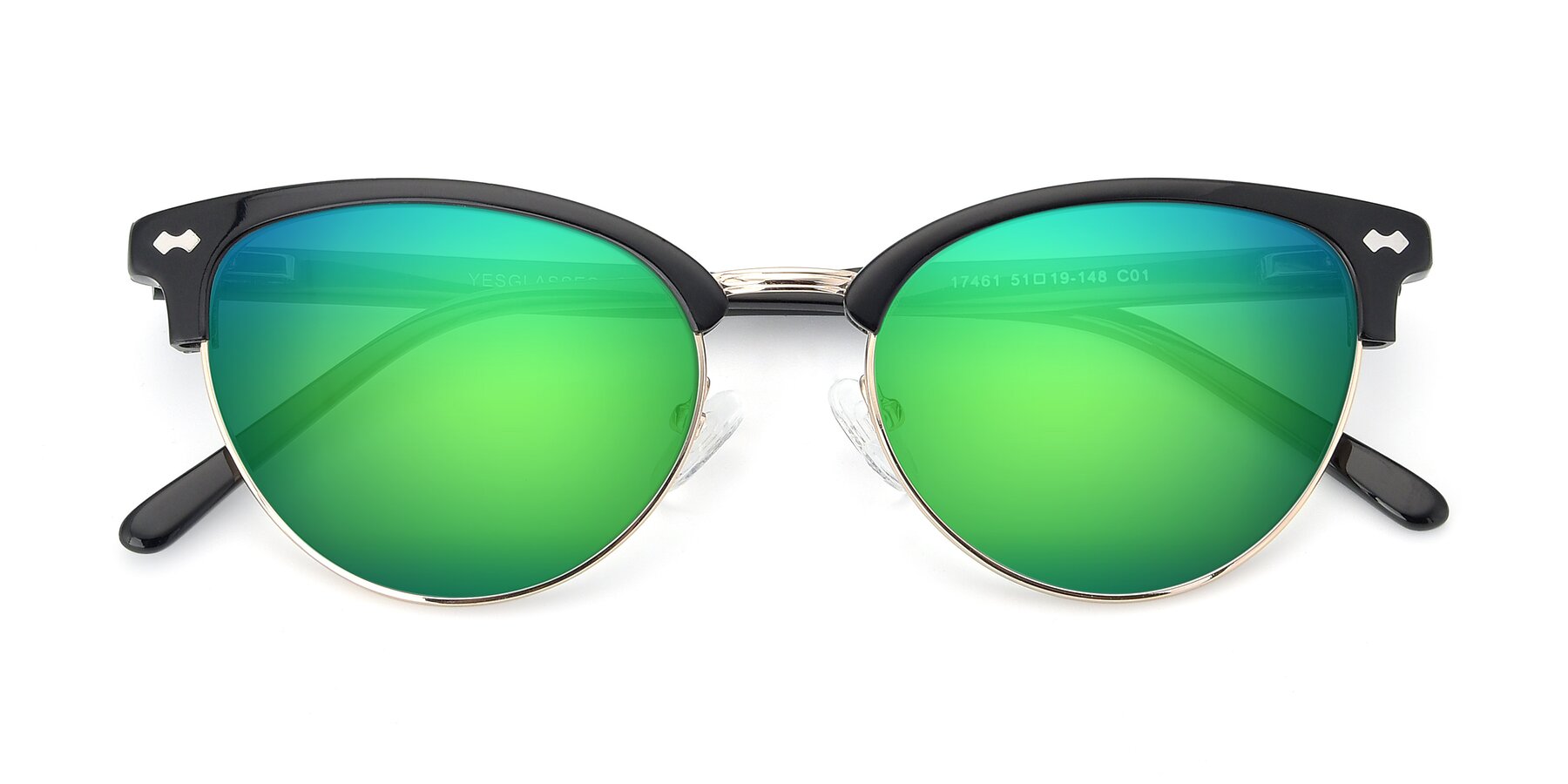 Folded Front of 17461 in Black-Gold with Green Mirrored Lenses