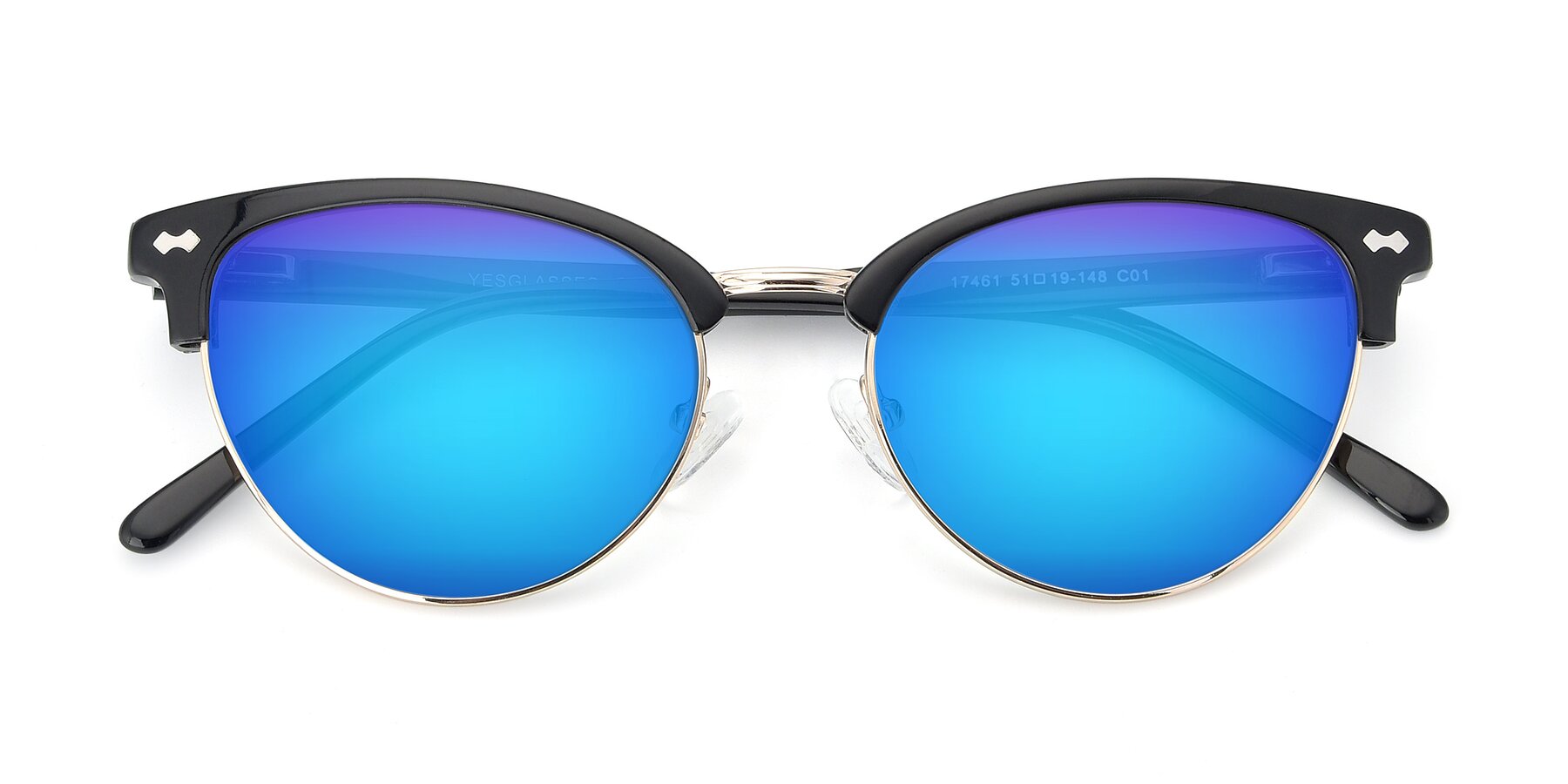 Folded Front of 17461 in Black-Gold with Blue Mirrored Lenses