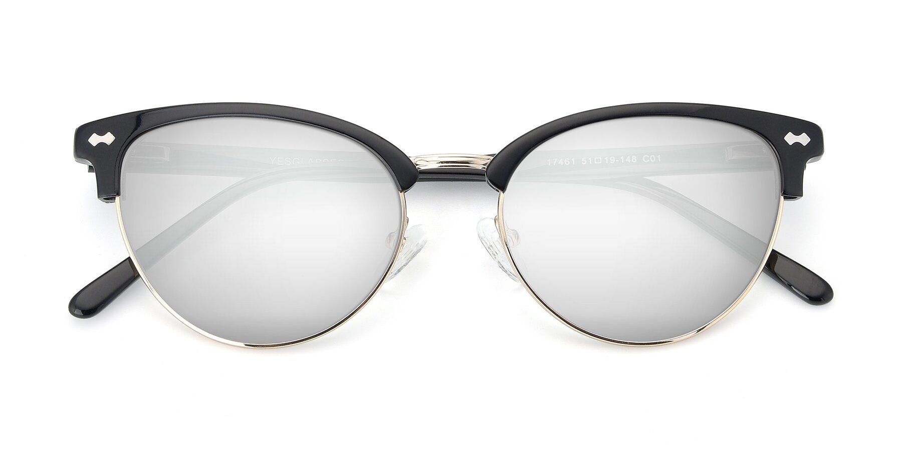 Folded Front of 17461 in Black-Gold with Silver Mirrored Lenses