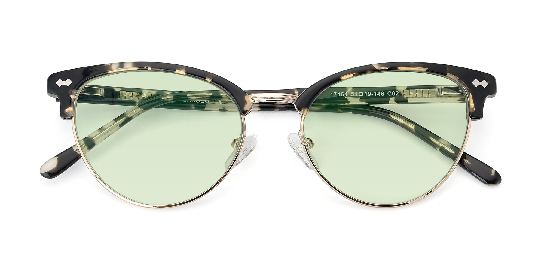 Folded Front of 17461 in Tortoise-Gold with Light Green Tinted Lenses