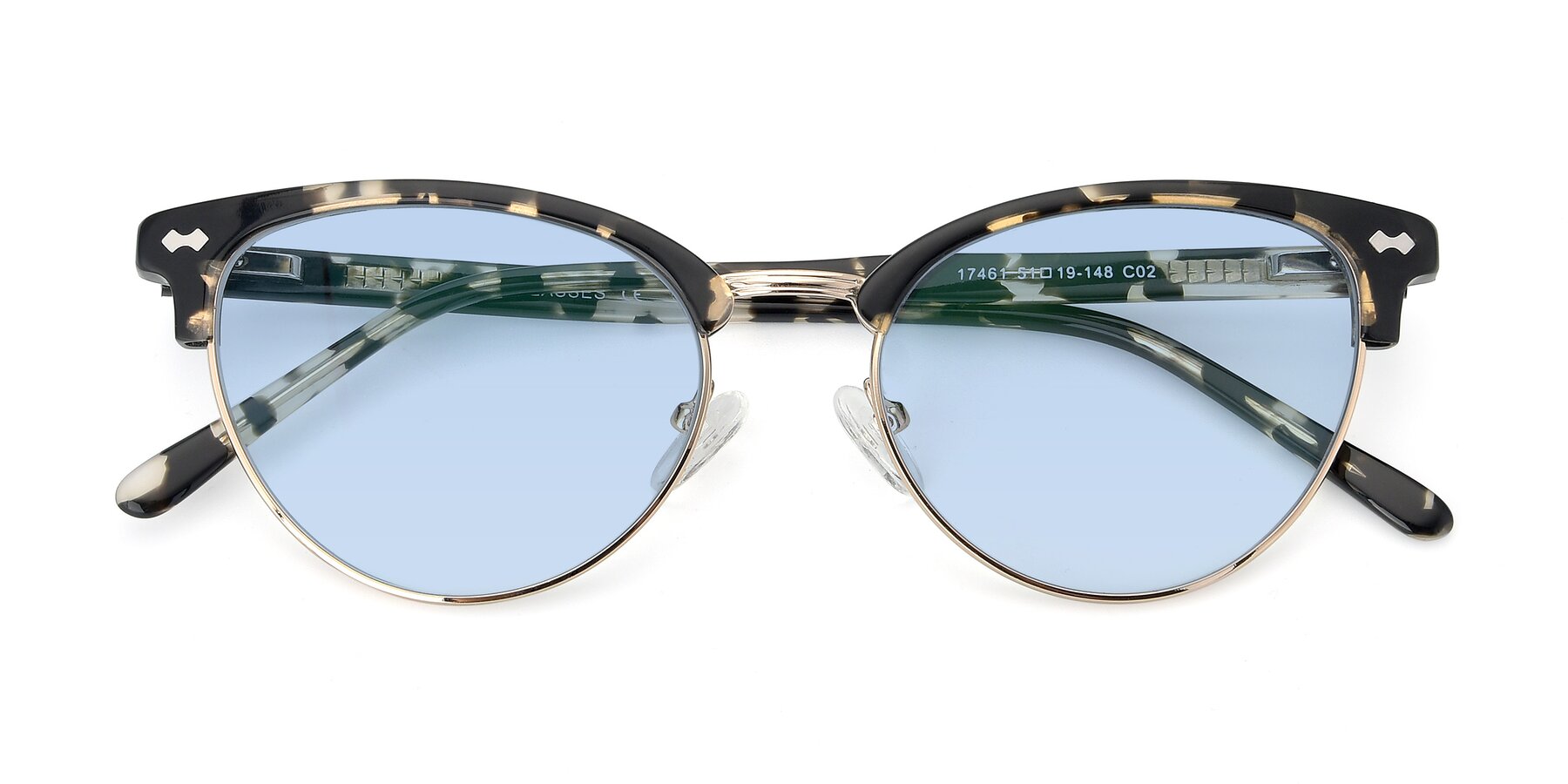 Folded Front of 17461 in Tortoise-Gold with Light Blue Tinted Lenses