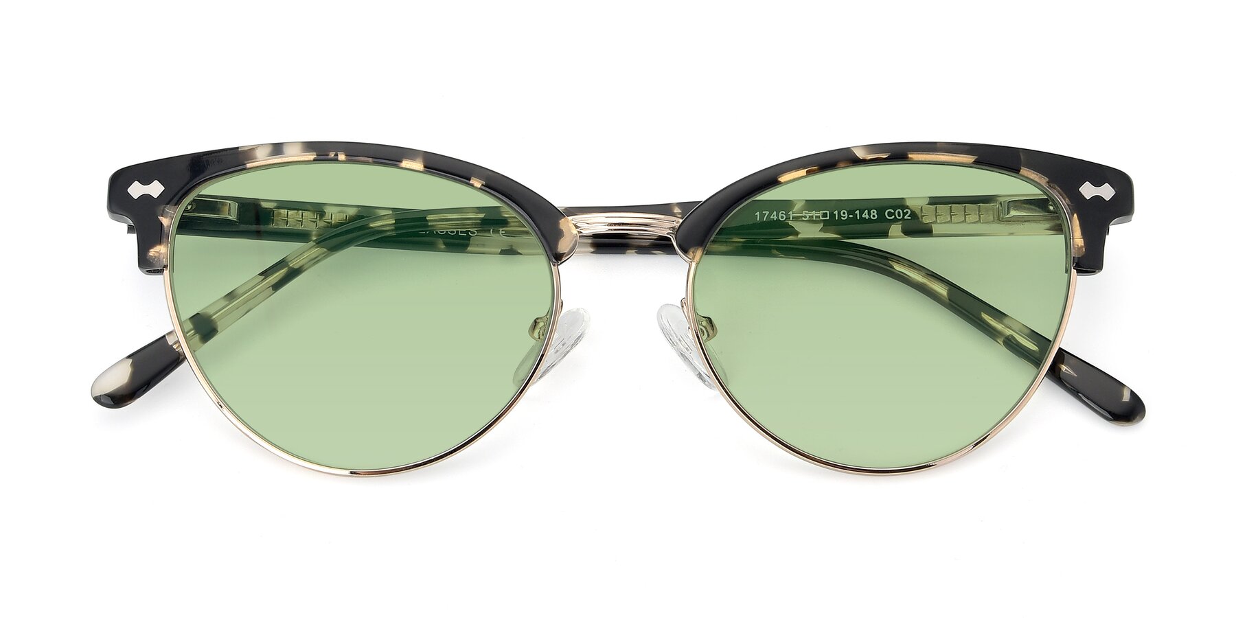 Folded Front of 17461 in Tortoise-Gold with Medium Green Tinted Lenses