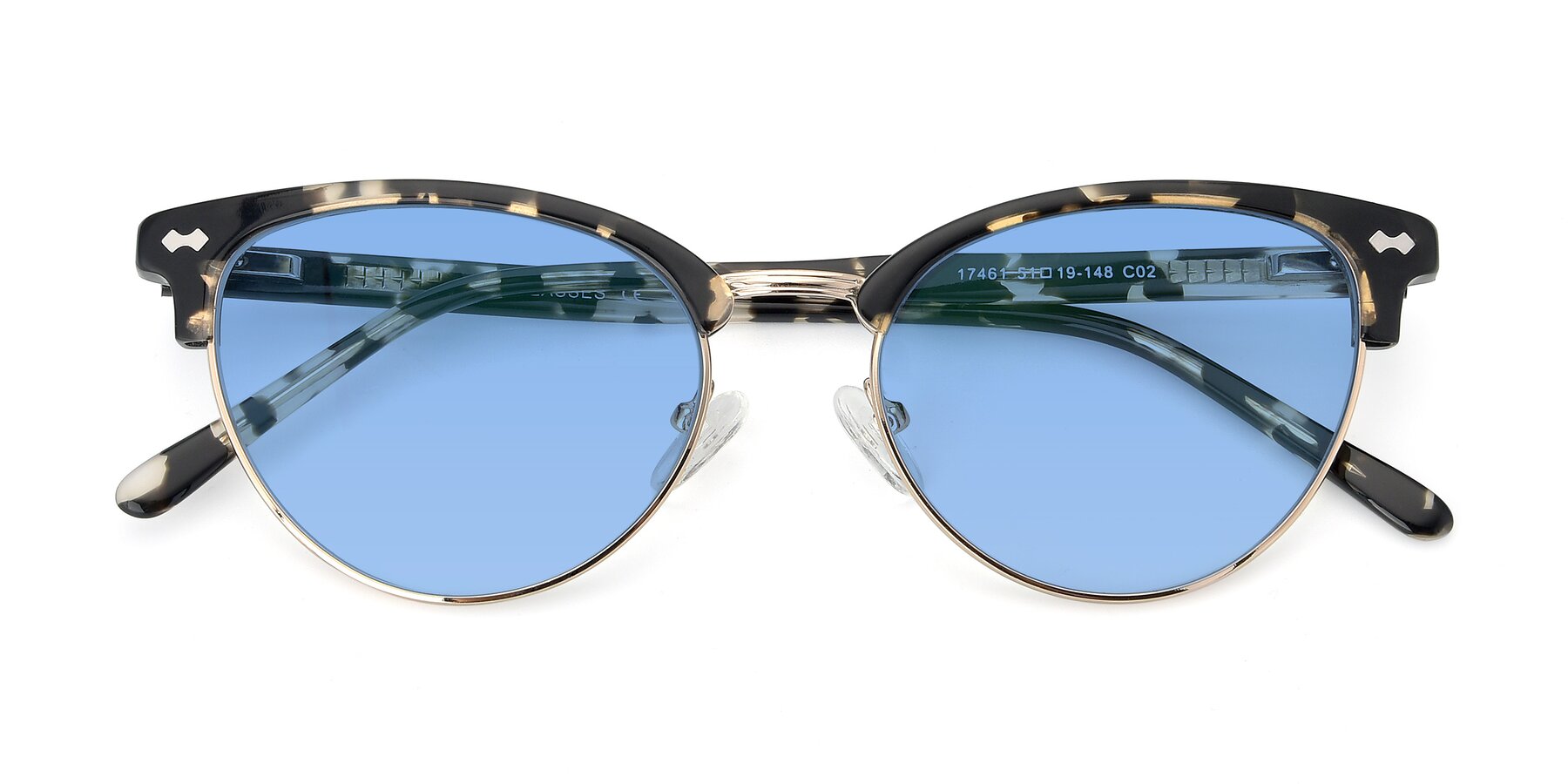 Folded Front of 17461 in Tortoise-Gold with Medium Blue Tinted Lenses