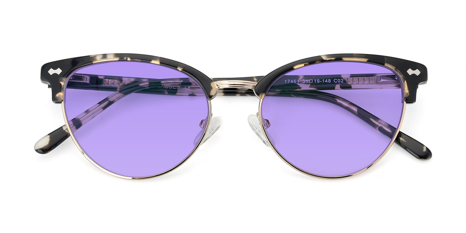 Folded Front of 17461 in Tortoise-Gold with Medium Purple Tinted Lenses