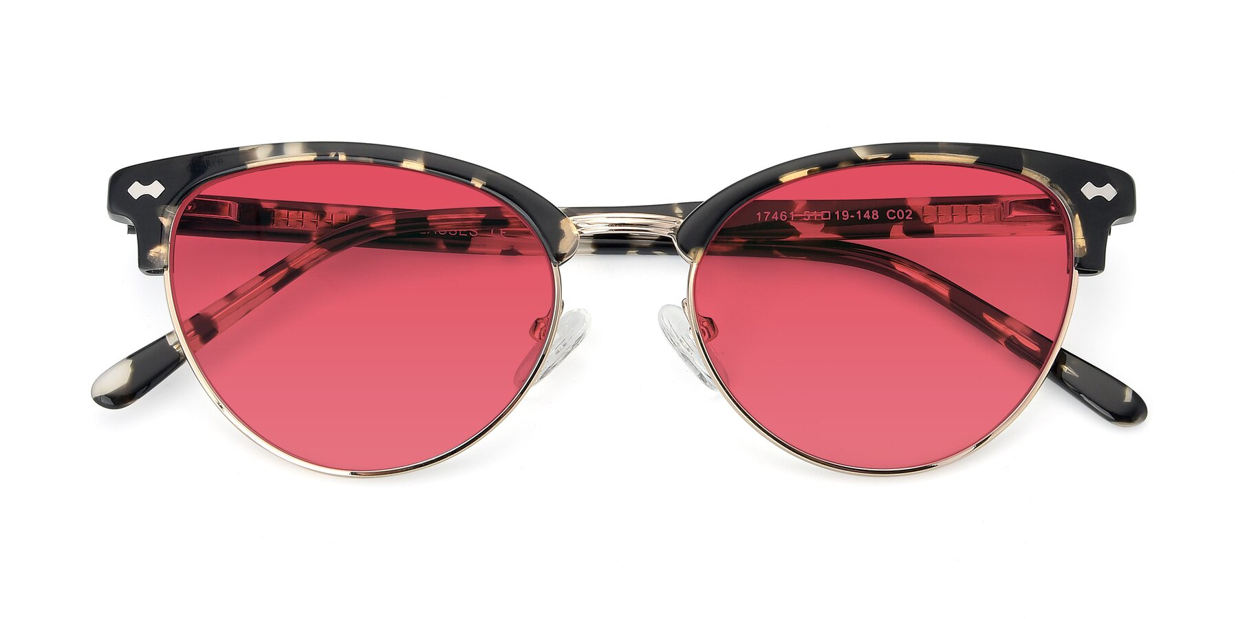 Folded Front of 17461 in Tortoise-Gold with Red Tinted Lenses