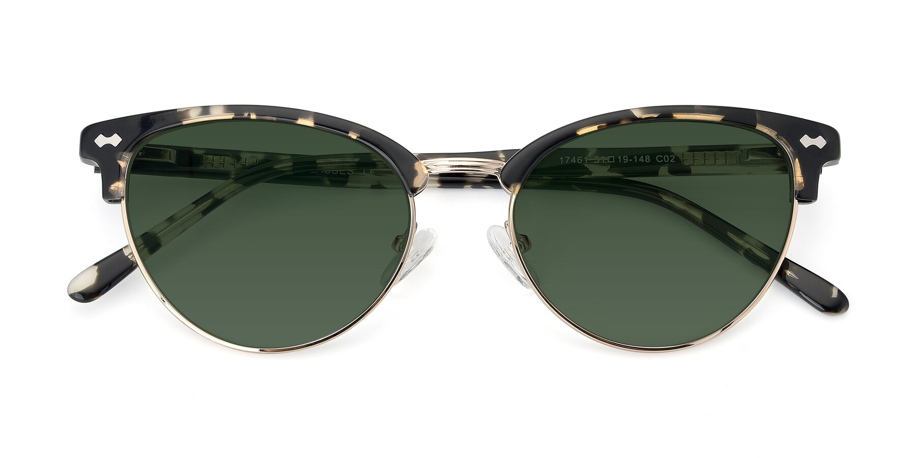 Folded Front of 17461 in Tortoise-Gold with Green Tinted Lenses