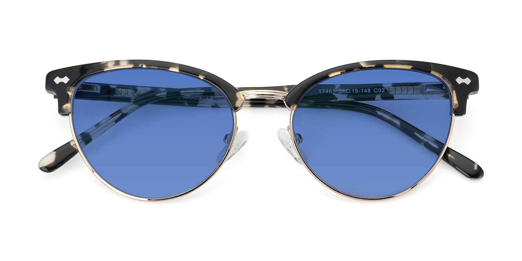 Folded Front of 17461 in Tortoise-Gold with Blue Tinted Lenses