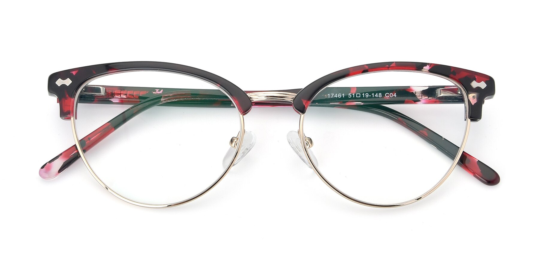 Folded Front of 17461 in Floral-Gold with Clear Eyeglass Lenses