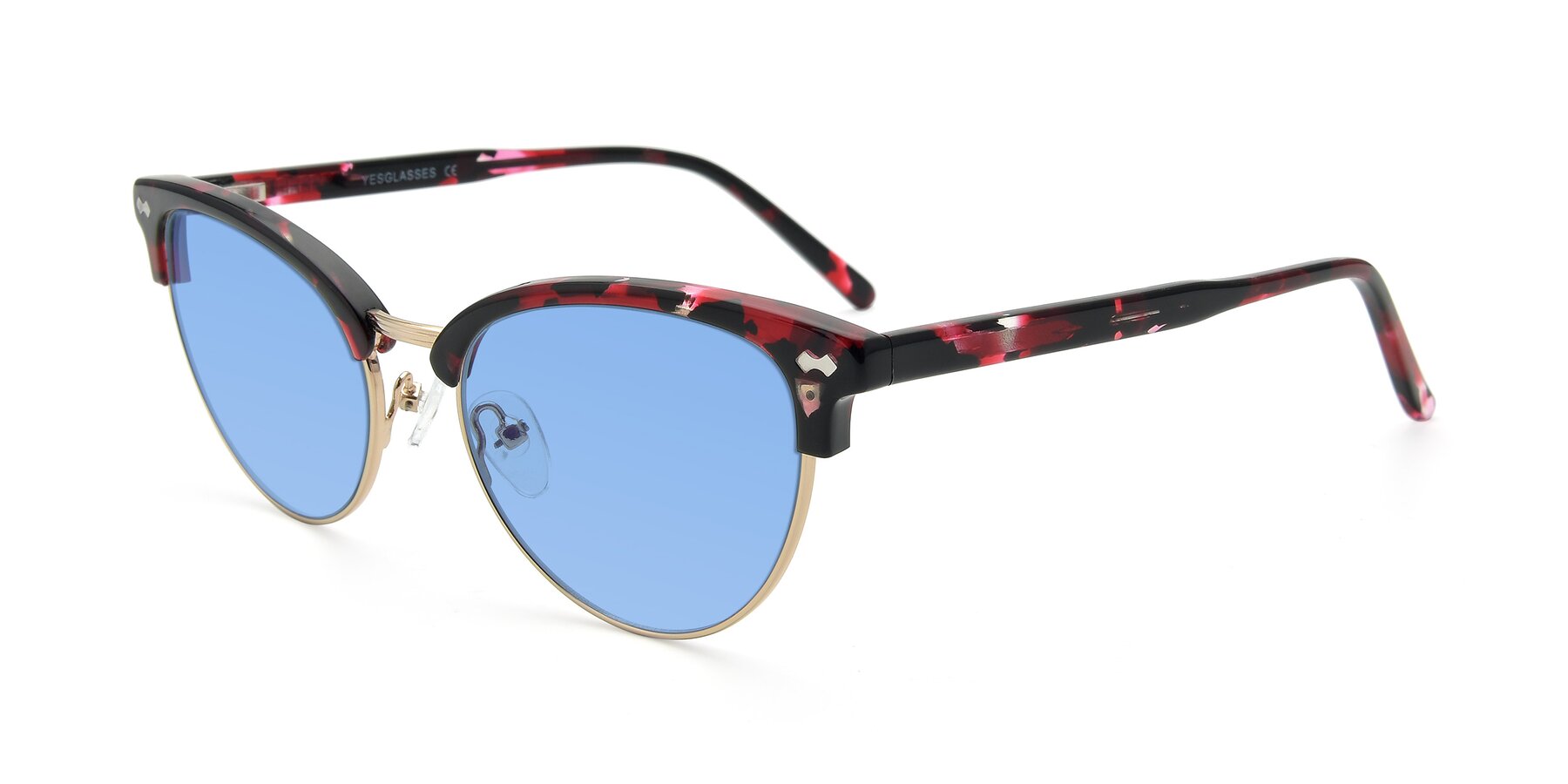 Angle of 17461 in Floral-Gold with Medium Blue Tinted Lenses