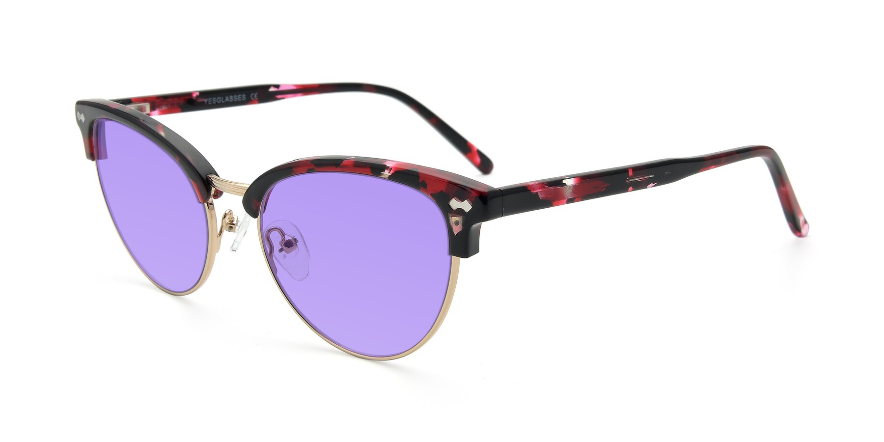 Angle of 17461 in Floral-Gold with Medium Purple Tinted Lenses