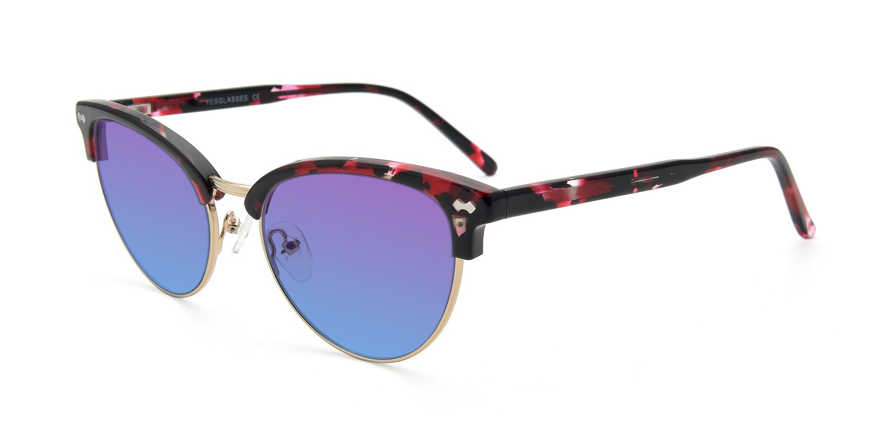 Angle of 17461 in Floral-Gold with Purple / Blue Gradient Lenses