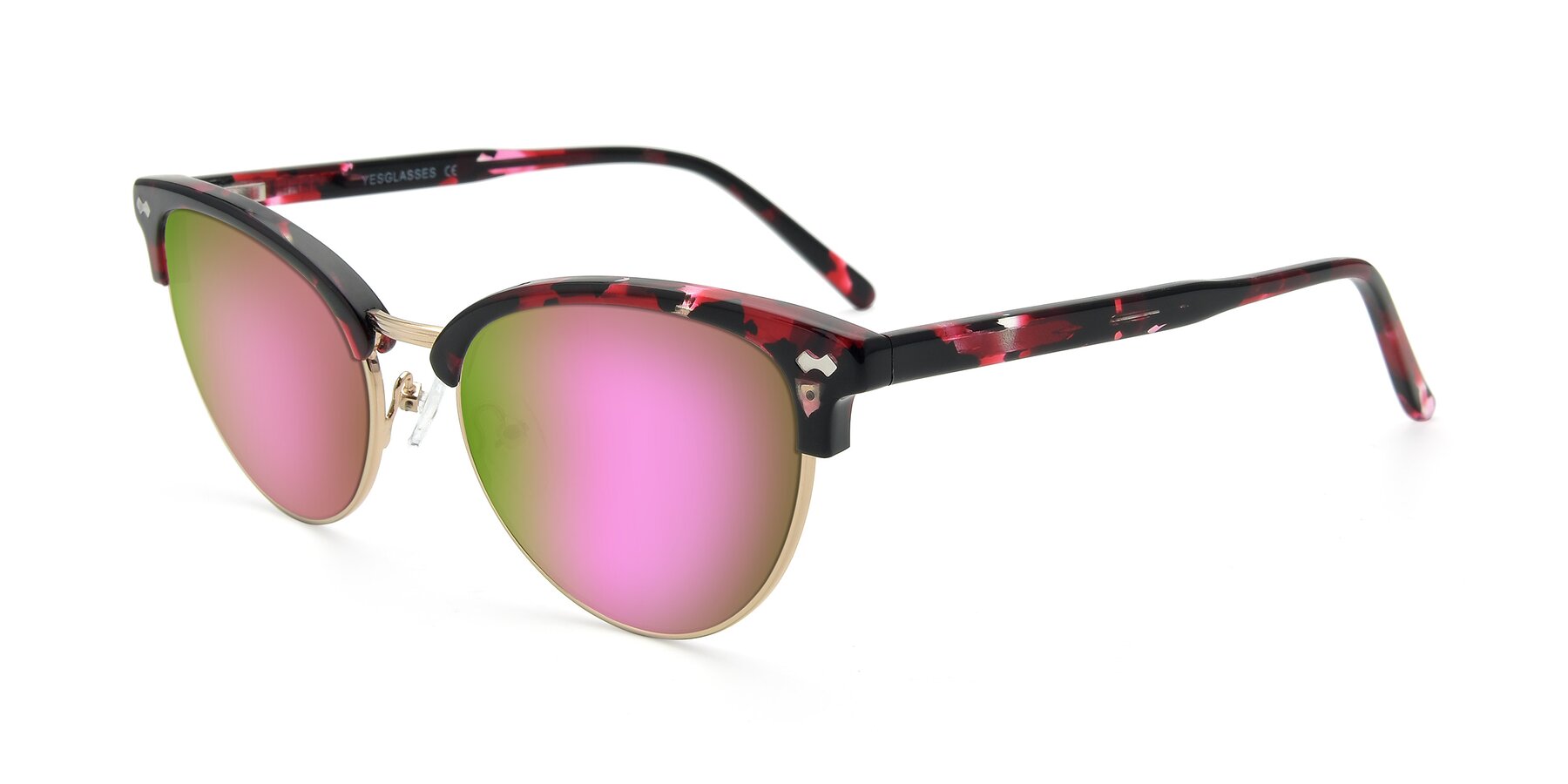 Angle of 17461 in Floral-Gold with Pink Mirrored Lenses