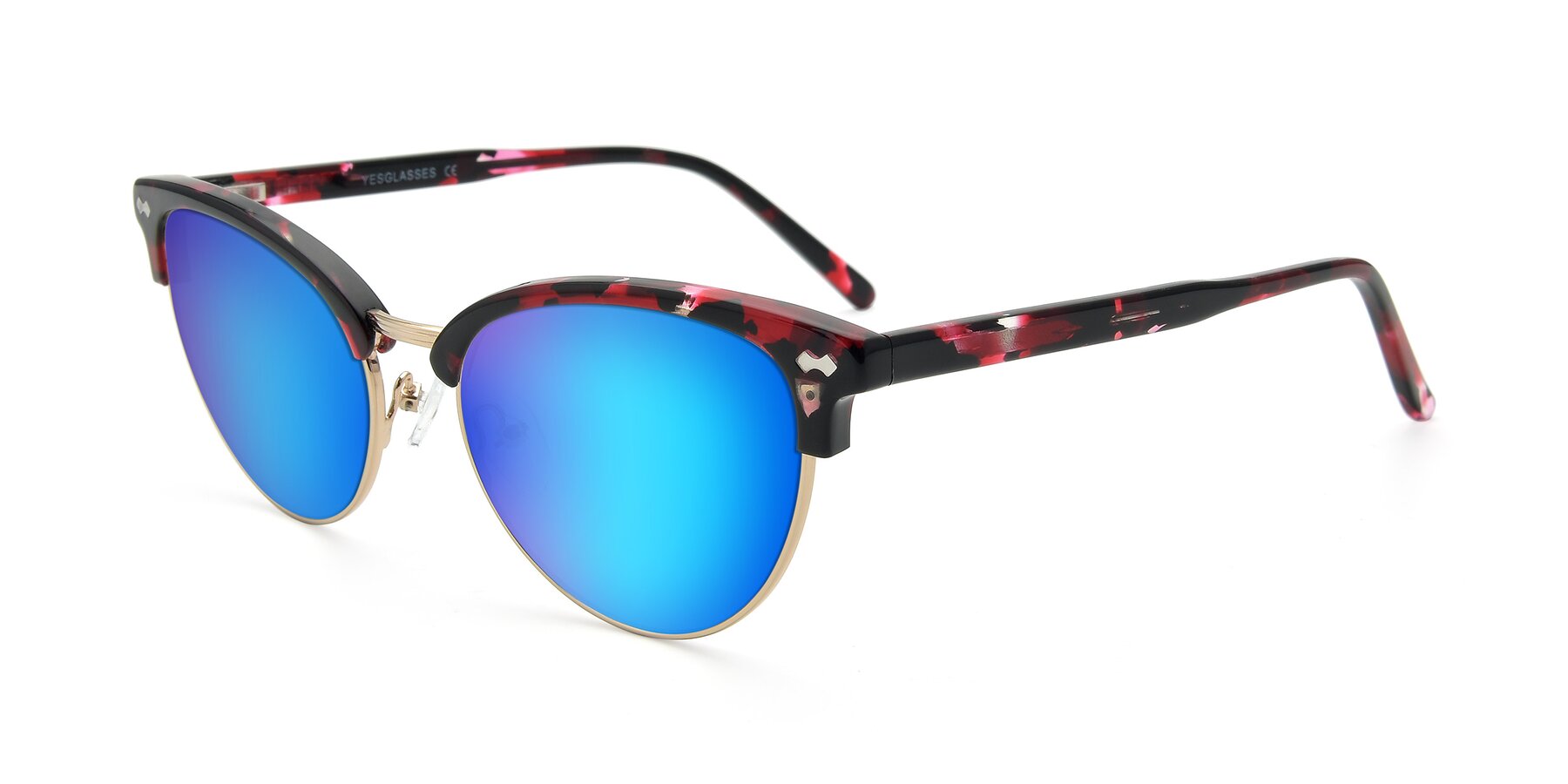 Angle of 17461 in Floral-Gold with Blue Mirrored Lenses