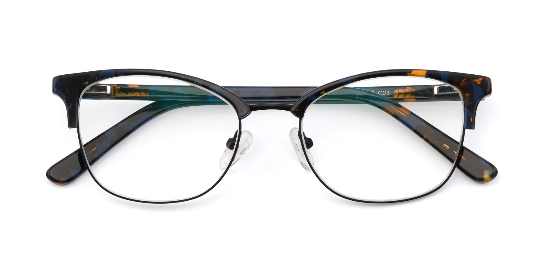 Folded Front of 17463 in Multi Colored Tortoise with Clear Reading Eyeglass Lenses