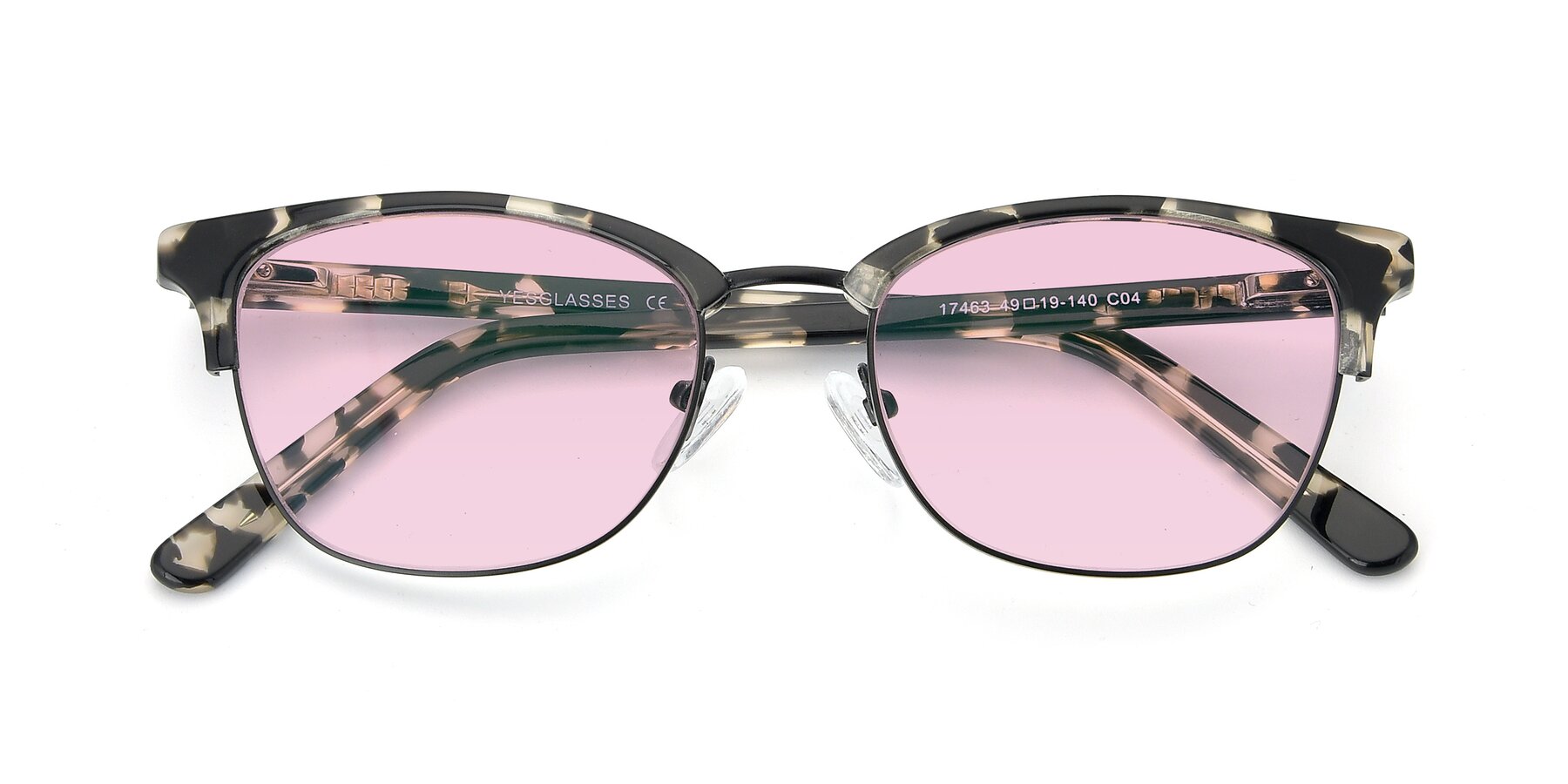 Folded Front of 17463 in Black-Tortoise with Light Pink Tinted Lenses