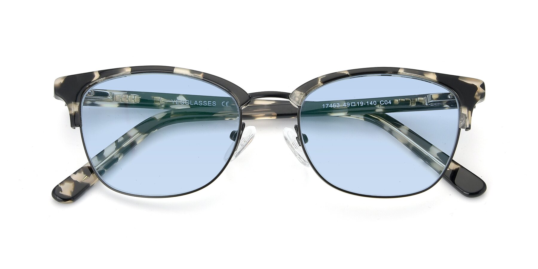 Folded Front of 17463 in Black-Tortoise with Light Blue Tinted Lenses