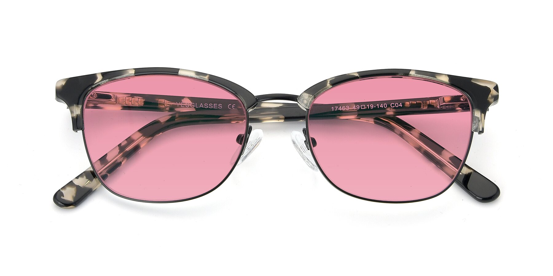 Folded Front of 17463 in Black-Tortoise with Pink Tinted Lenses