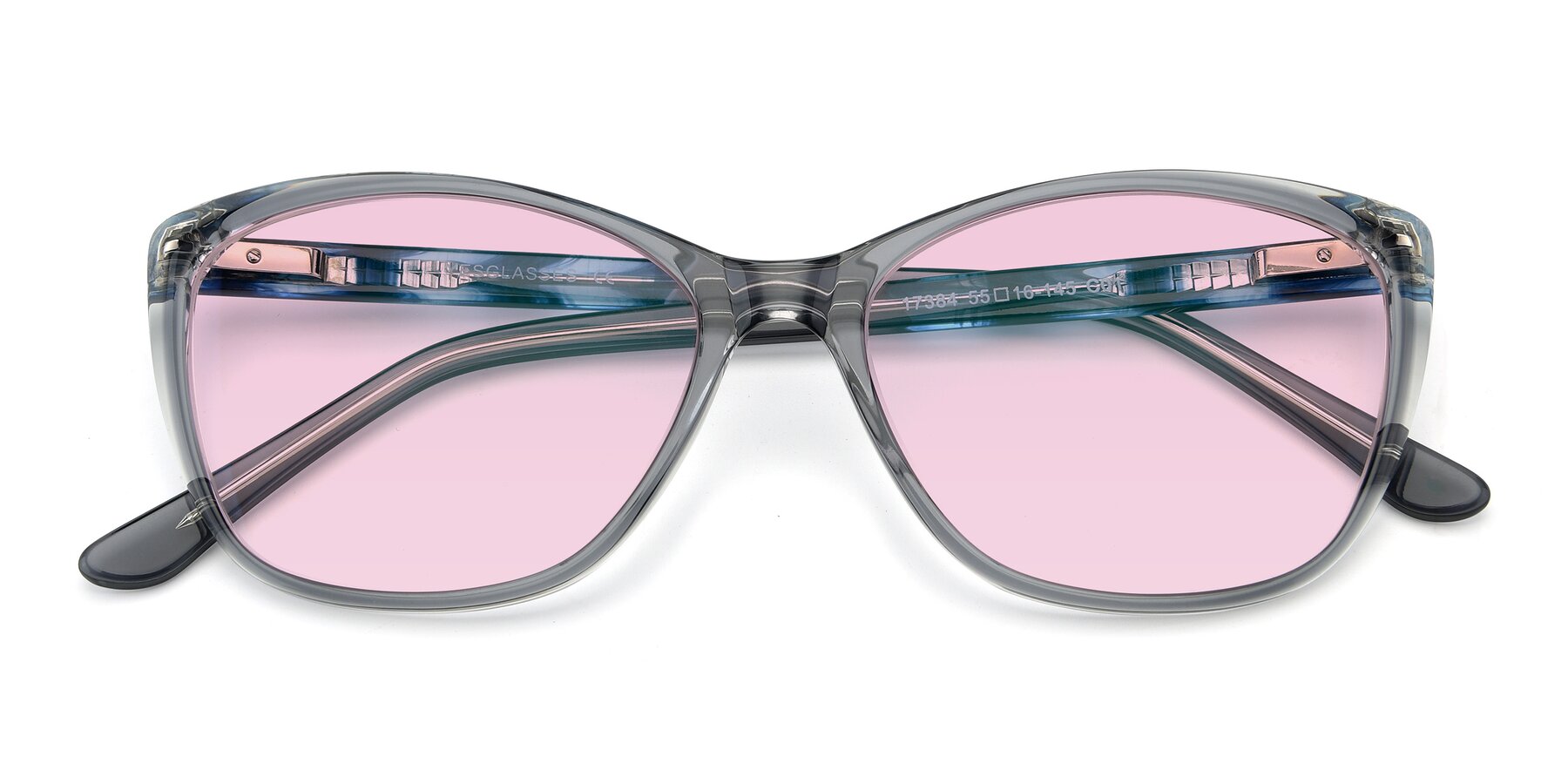 Folded Front of 17384 in Transparent Grey with Light Pink Tinted Lenses