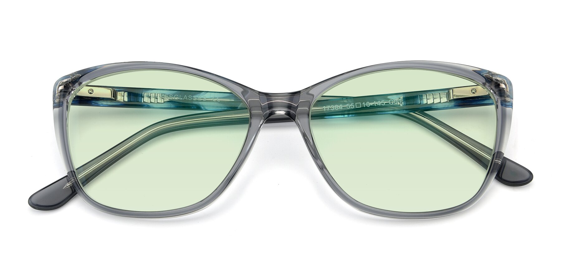 Folded Front of 17384 in Transparent Grey with Light Green Tinted Lenses