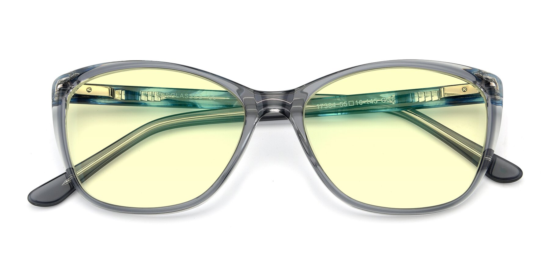 Folded Front of 17384 in Transparent Grey with Light Yellow Tinted Lenses