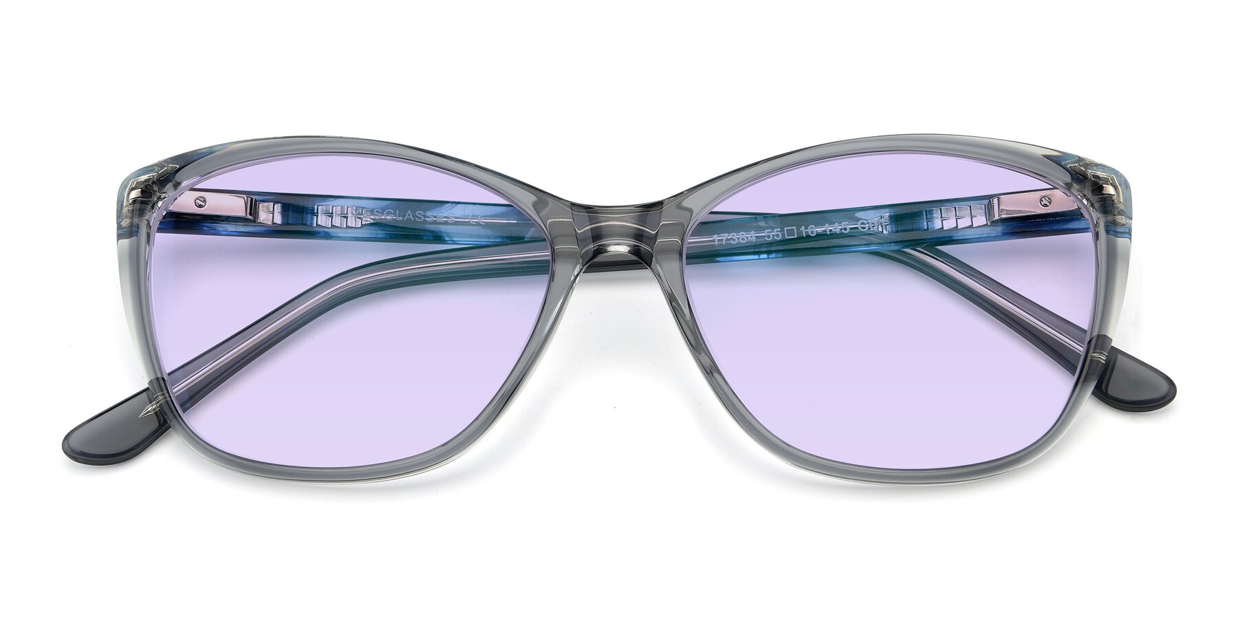 Folded Front of 17384 in Transparent Grey with Light Purple Tinted Lenses
