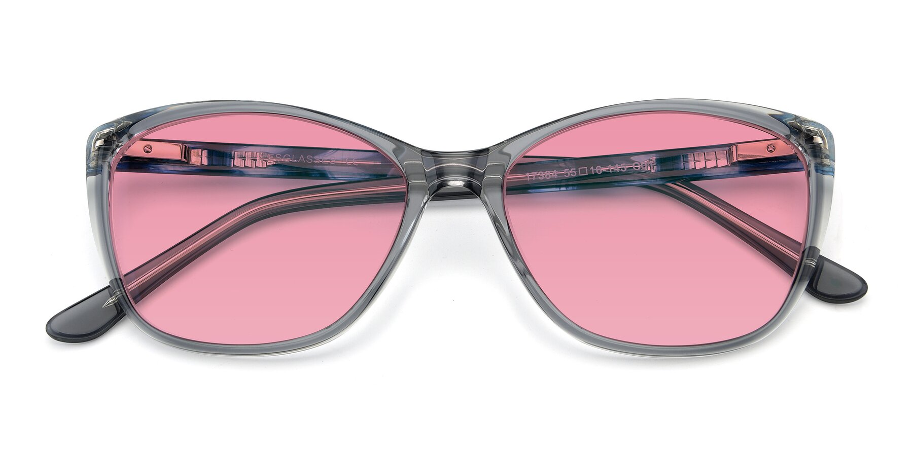 Folded Front of 17384 in Transparent Grey with Pink Tinted Lenses
