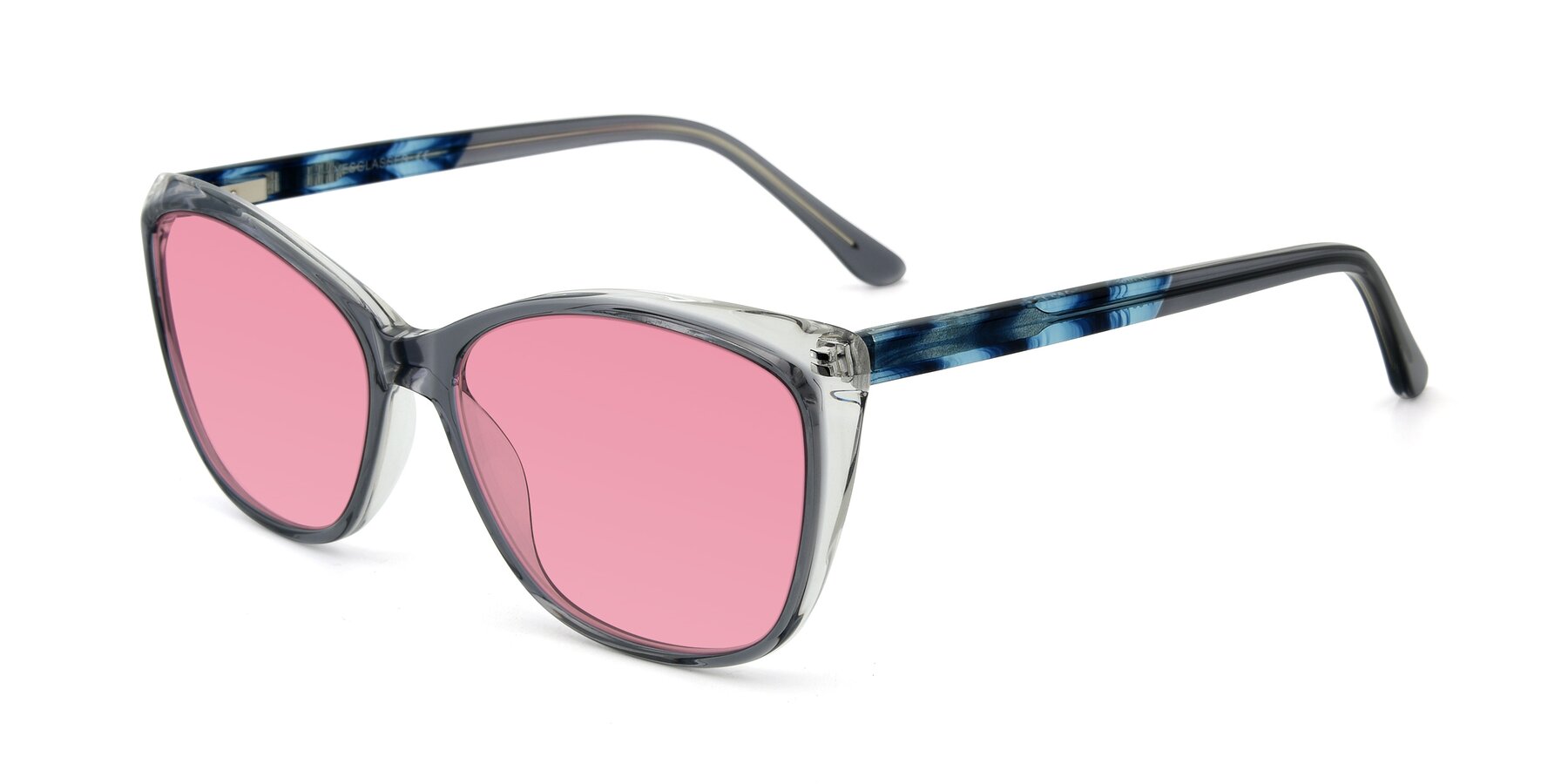 Angle of 17384 in Transparent Grey with Pink Tinted Lenses