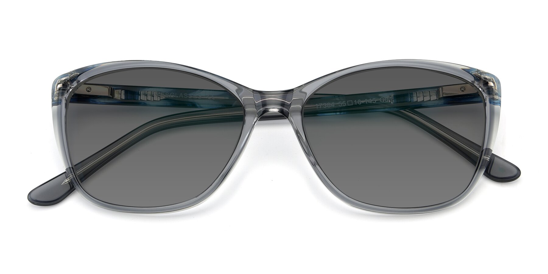 Folded Front of 17384 in Transparent Grey with Medium Gray Tinted Lenses