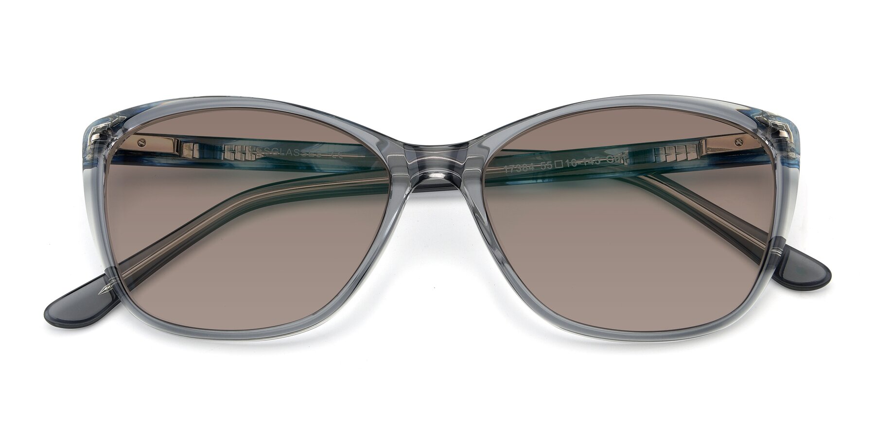 Folded Front of 17384 in Transparent Grey with Medium Brown Tinted Lenses