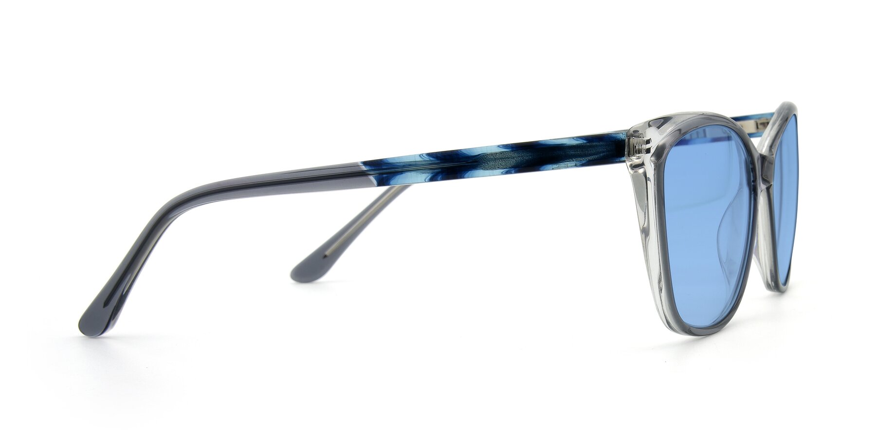 Side of 17384 in Transparent Grey with Medium Blue Tinted Lenses